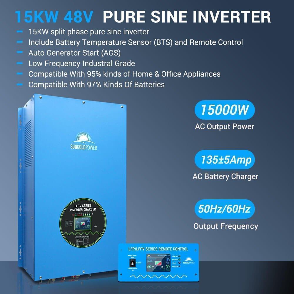 Off-Grid Solar Kit 15000W 48VDC 120V/240V 30.72KWH Lithium Battery 20 X 415 Watts Solar Panels SGR-15K20E