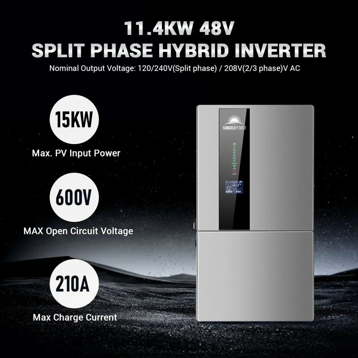 Hybrid Solar Kit 11.4KW 48V Split Phase 51.2 KWH Lithium Battery 36 X 450 Watt Solar Panel SGH-11N5E