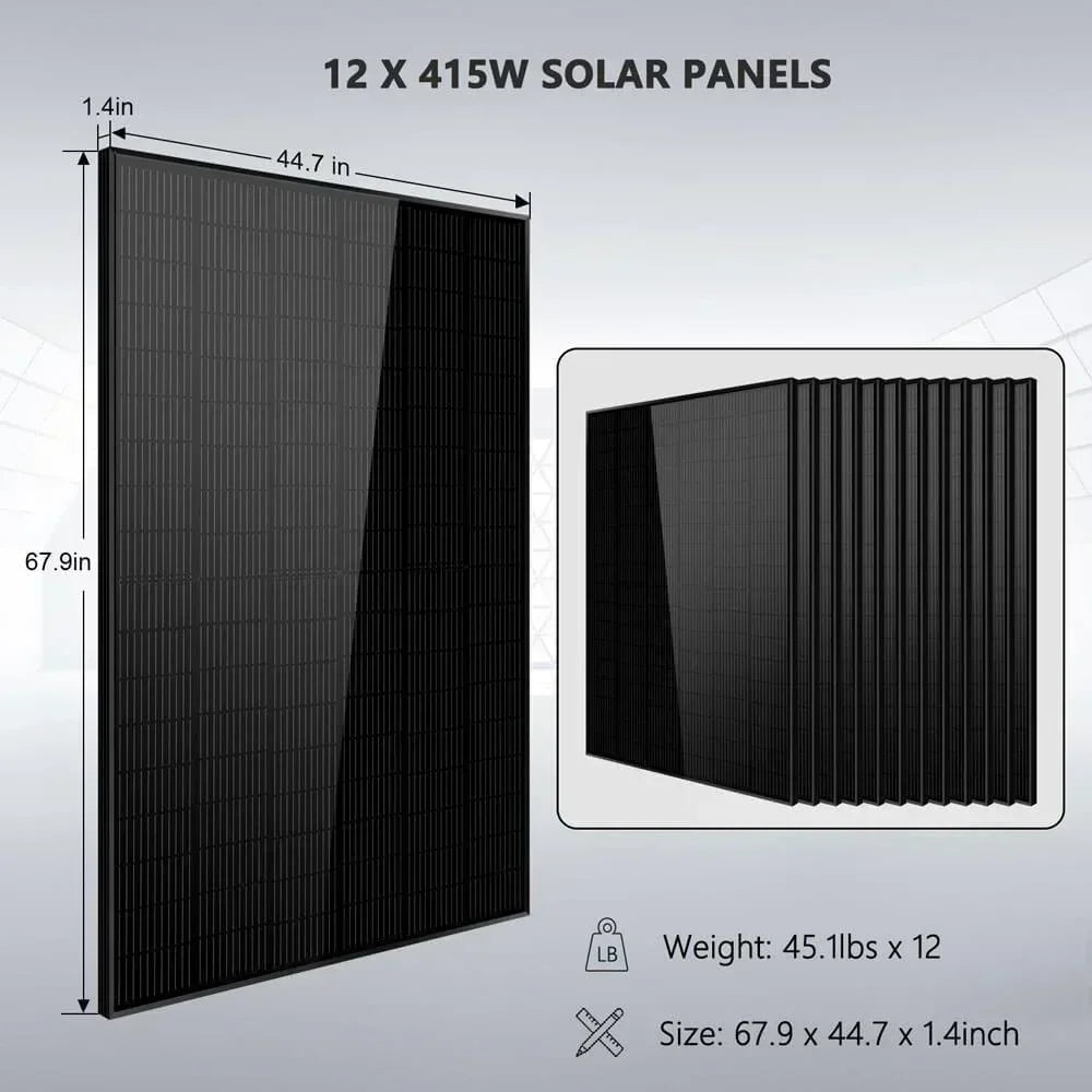 Off Grid Solar Kit 10000W 48VDC 120VAC/240V 20.48KWH Powerwall Lithium Battery 12 X 415 Watts Solar Panels SGM-10M2T