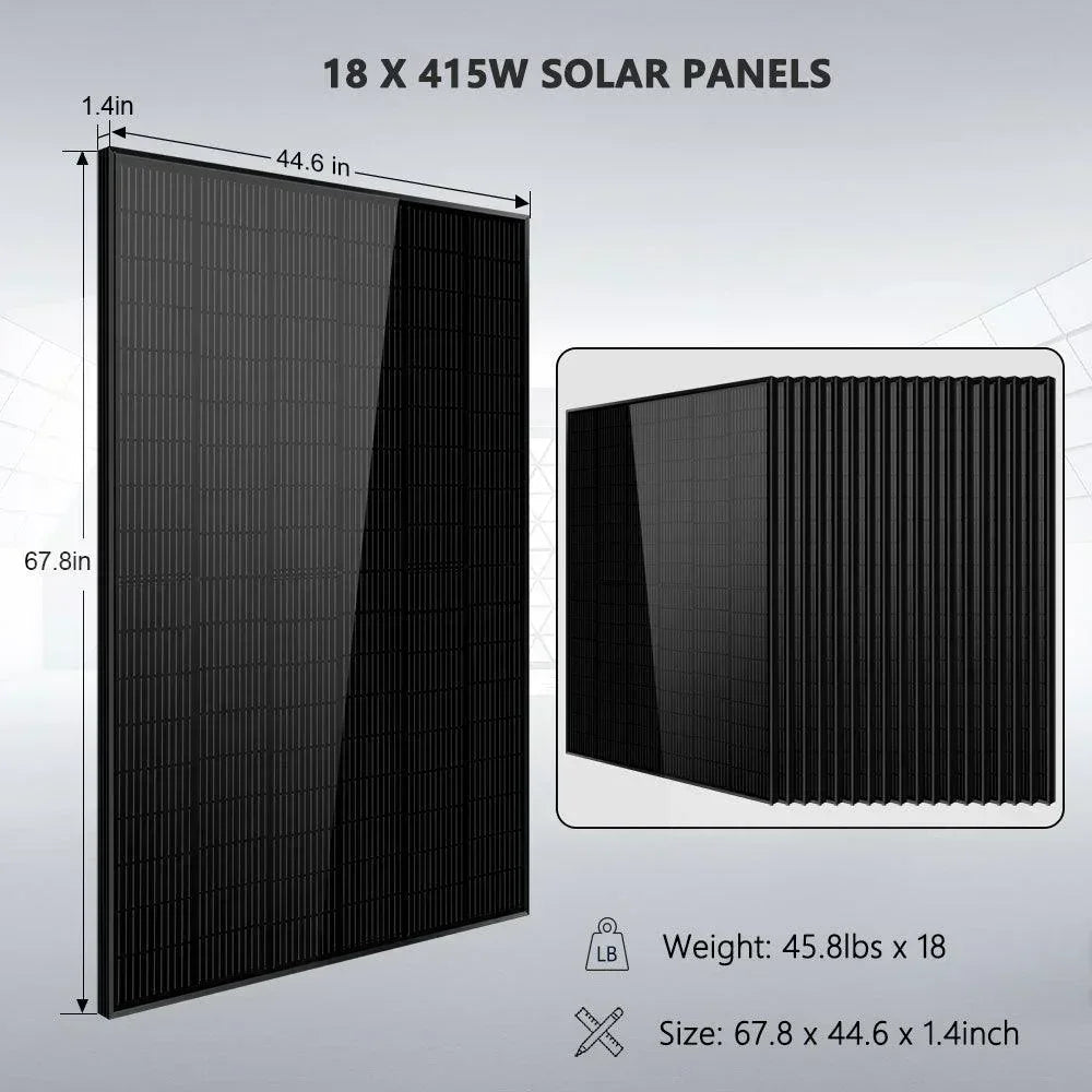 Off-Grid Solar Kit 18000W 48VDC 120V/240V 30.72KWH Lithium Battery 20 X 415 Watts Solar Panels SGR-18K20E