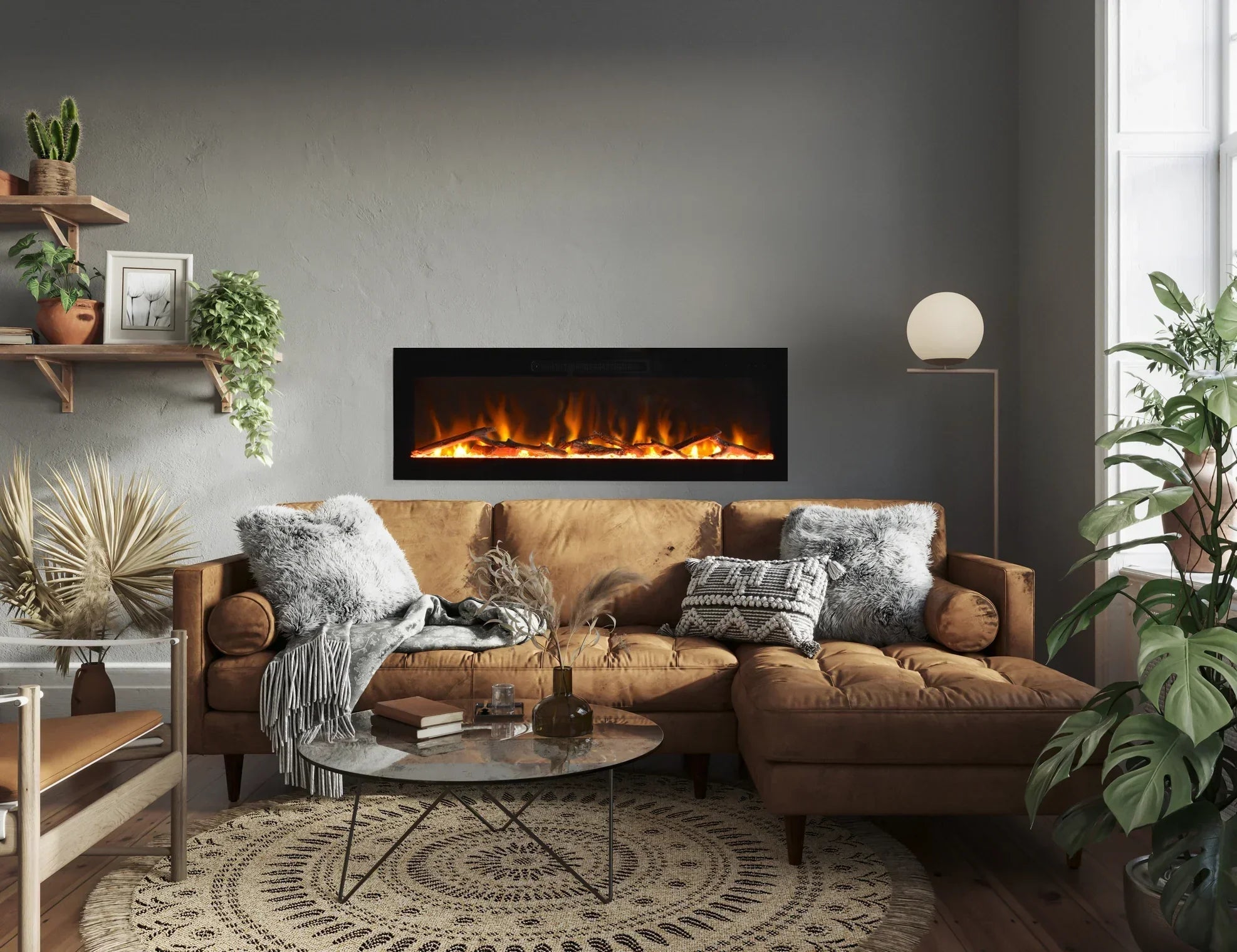 Amantii Fire & Ice Evolution 60" WiFi-Enabled Linear Wall-Mount Electric Fireplace