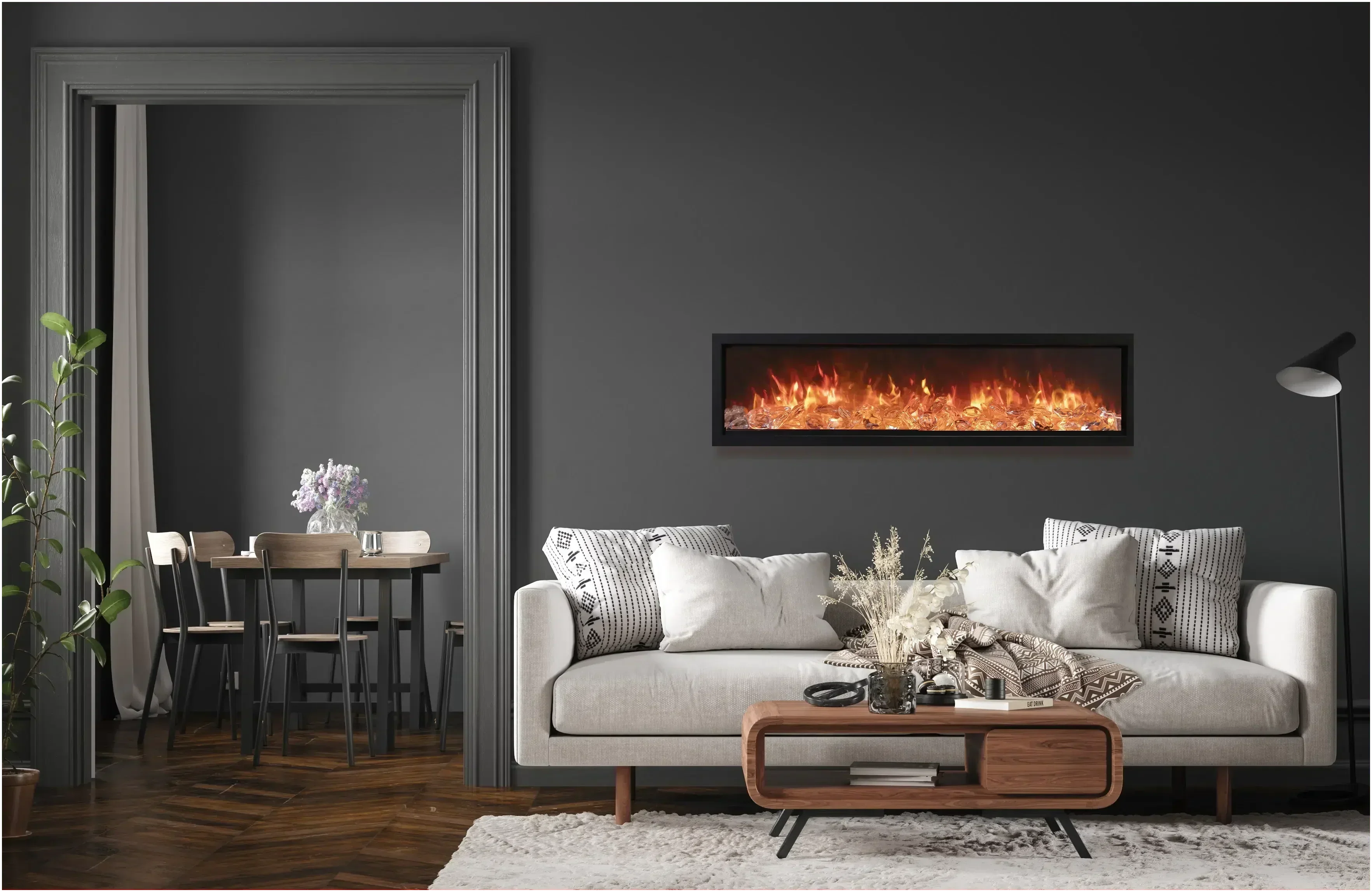 Amantii Symmetry Bespoke 100" Smart Electric Fireplace – Indoor/Outdoor Built-In with Bluetooth & Crackling Sound - Green Vista Living