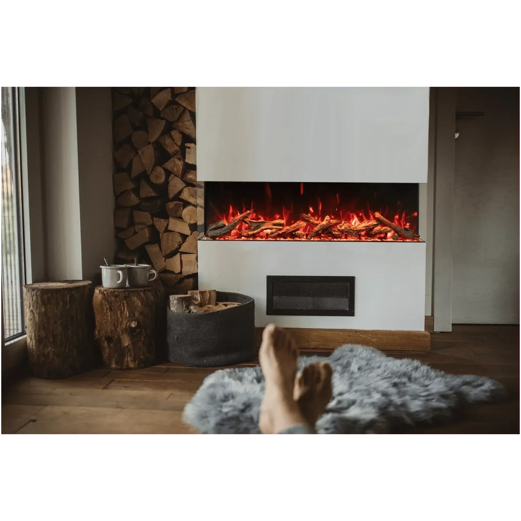 Amantii Tru View Bespoke 75" Three-Sided Indoor/Outdoor Electric Fireplace with WiFi Control - Green Vista Living