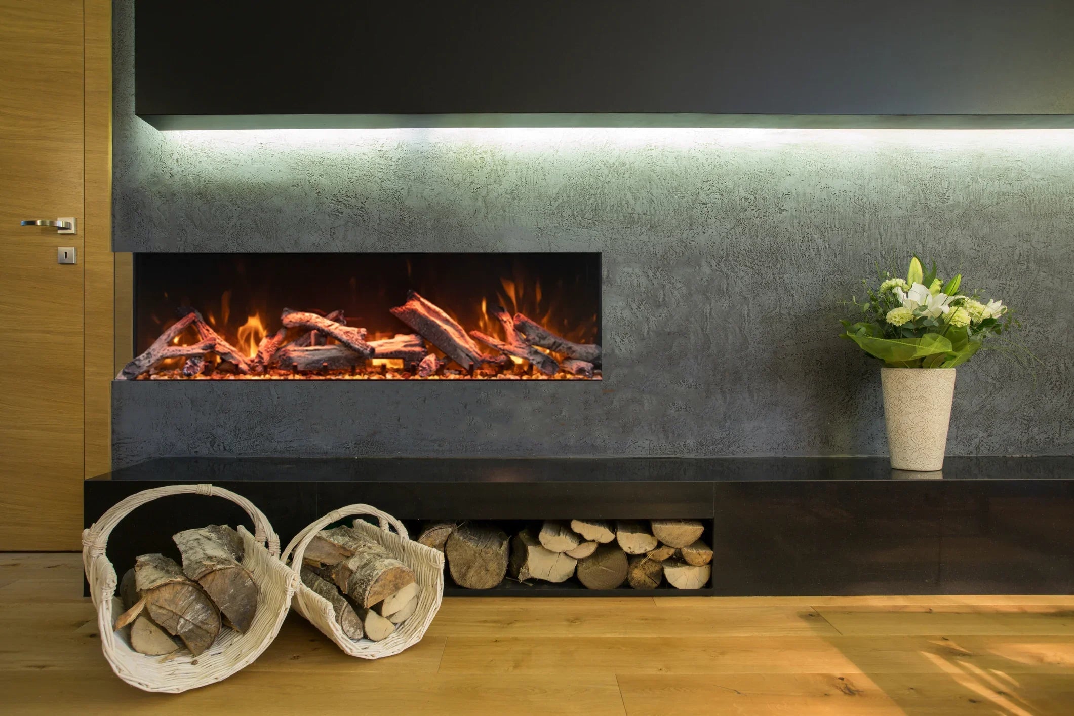 Amantii 85 Inch Tru View Bespoke Built-In Indoor / Outdoor 3 Sided Electric Fireplace - Green Vista Living
