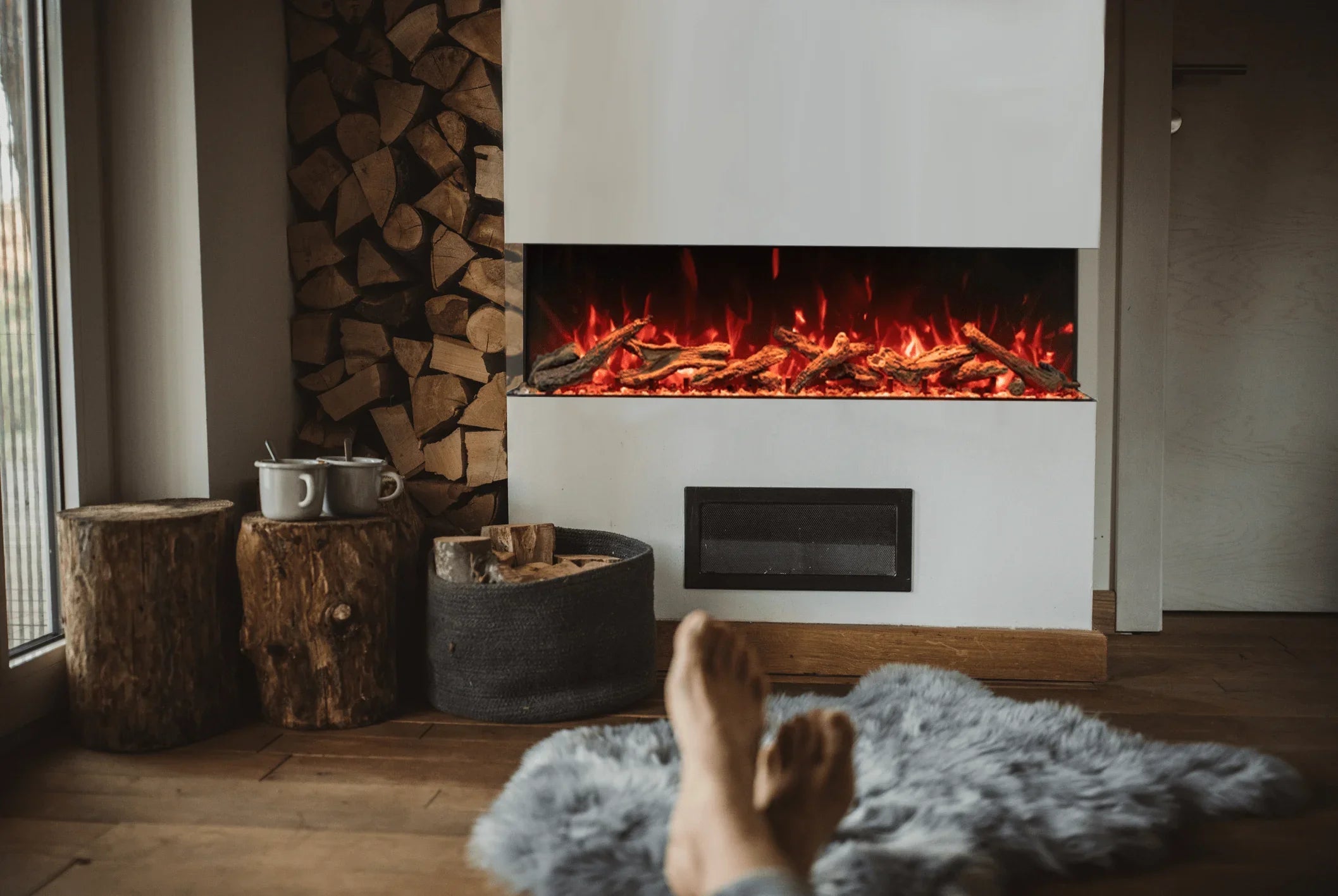 Amantii 85 Inch Tru View Bespoke Built-In Indoor / Outdoor 3 Sided Electric Fireplace - Green Vista Living