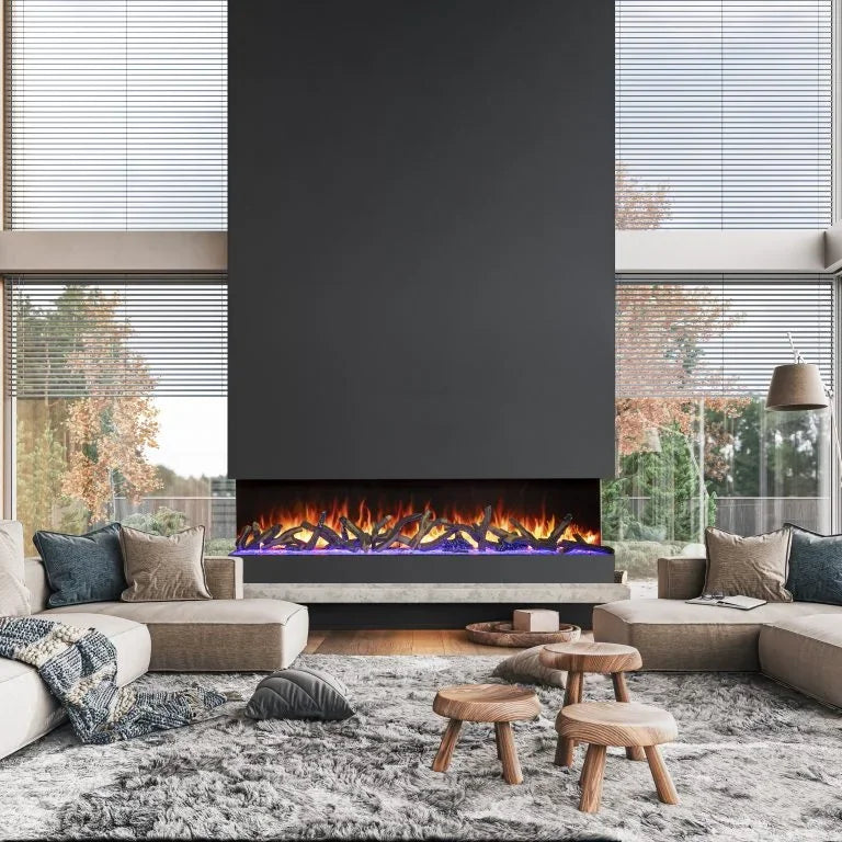 Amantii 85 Inch Tru View Bespoke Built-In Indoor / Outdoor 3 Sided Electric Fireplace - Green Vista Living