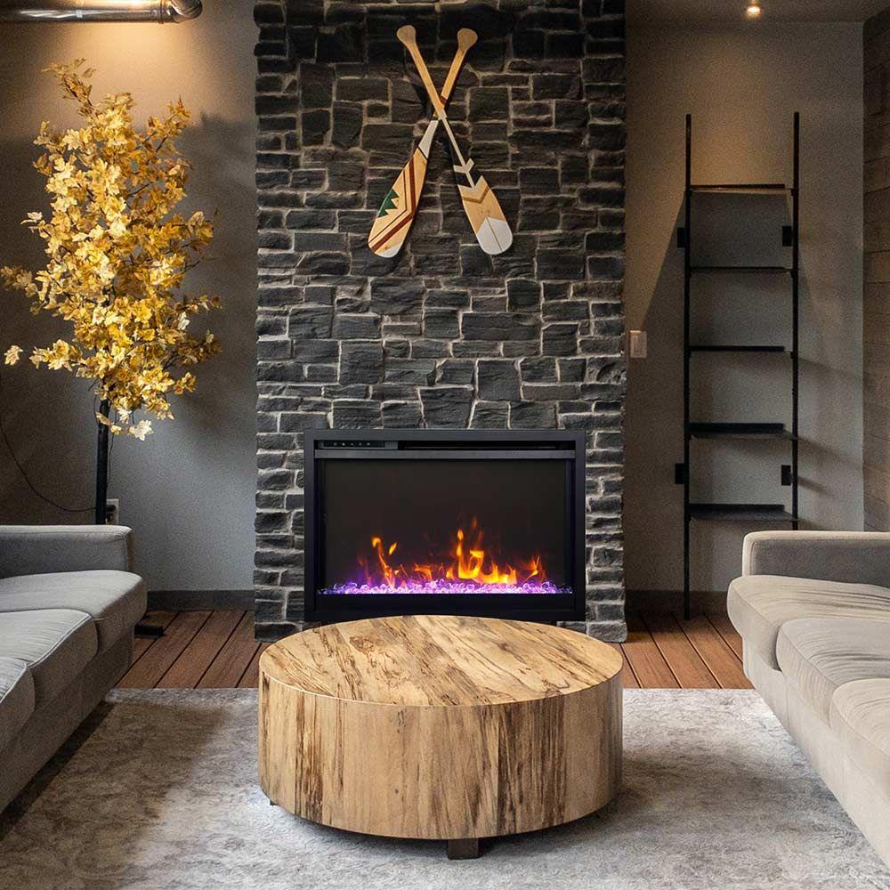 Amantii 33 inch Remii CLASSIC-SLIM-33 Black Steel Surround Classic Extra Slim Built In Electric Fireplace