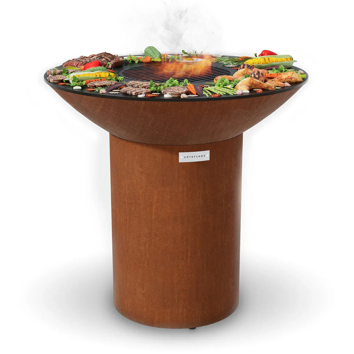 Arteflame Classic 40″ — Round Base Flat-Top Grill & Fire Bowl (CORTEN Steel) - Green Vista Living