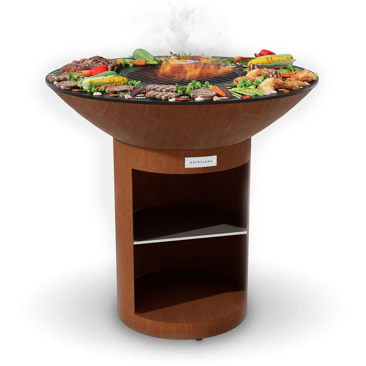 Arteflame Classic 40″ — Storage Base Flat-Top Grill & Fire Bowl (CORTEN Steel) - Green Vista Living