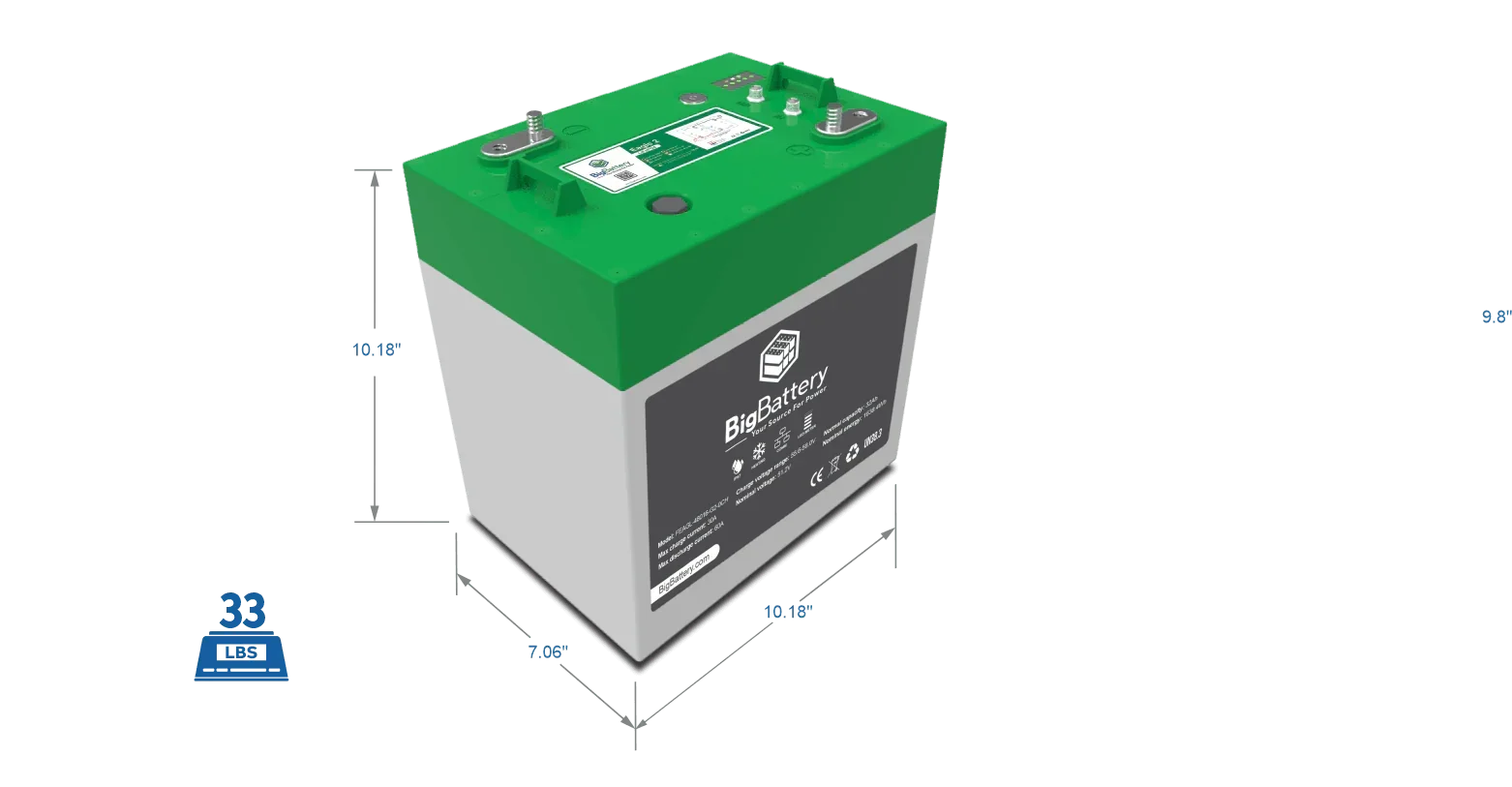 BigBattery 48V EAGLE 2 | LiFePO4 | 32Ah | 1.63kWh | Golf & Utility Cart Battery