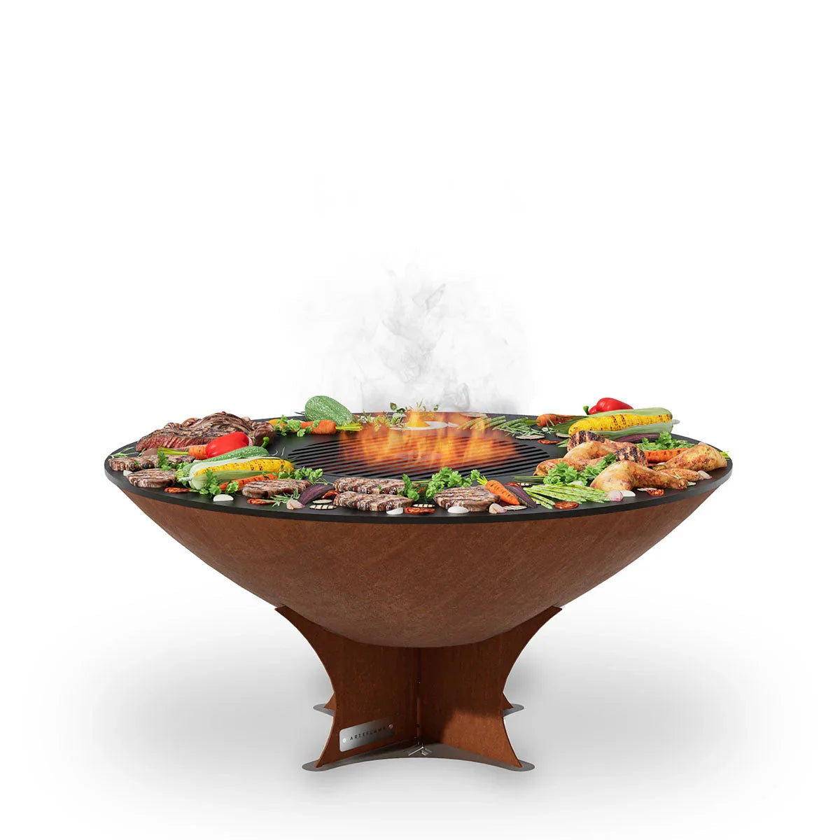 Arteflame Classic 40″ — Fire Pit with Cooktop (CORTEN Bowl; Short Round / Short Euro / Built-In No Base) - Green Vista Living