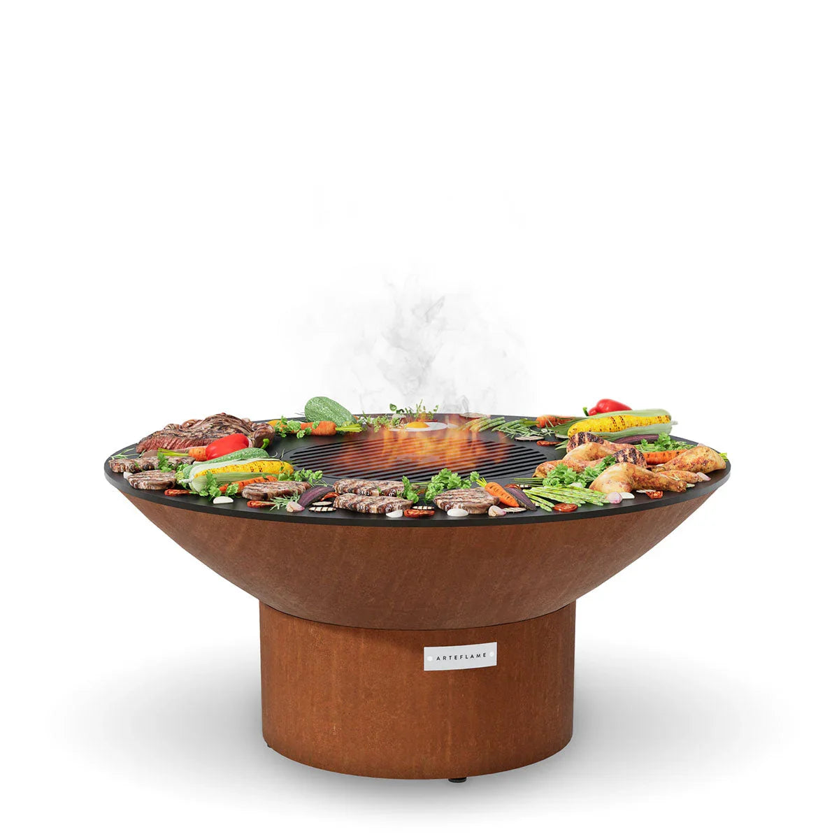 Arteflame Classic 40″ — Fire Pit with Cooktop (CORTEN Bowl; Short Round / Short Euro / Built-In No Base) - Green Vista Living
