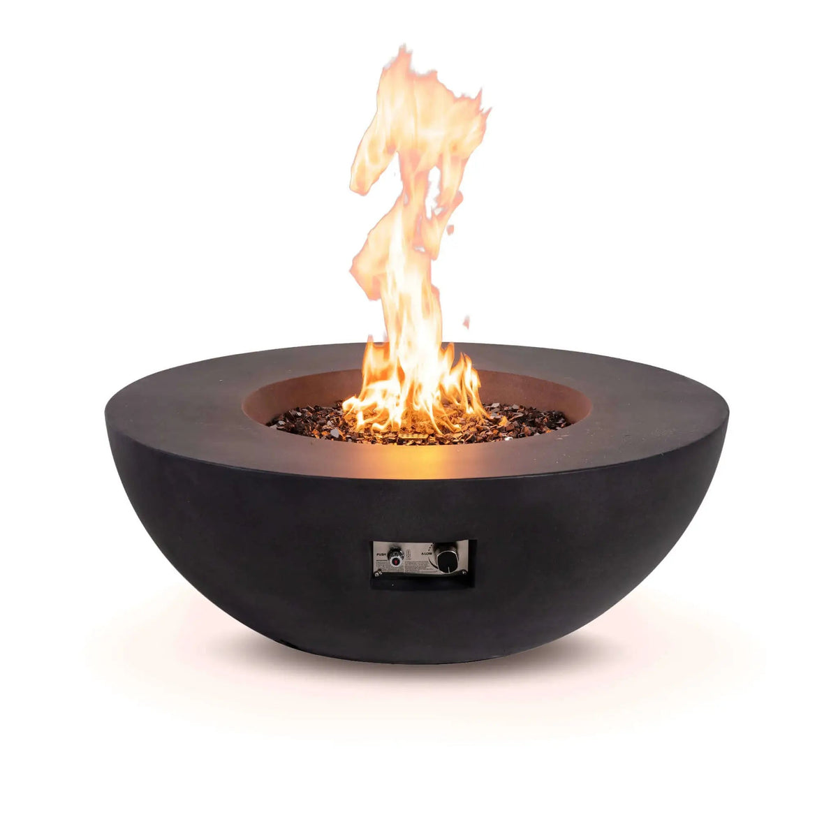 Flame Havens Refuge 43" Round GFRC Fire Pit — Graphite Black, Natural Gas