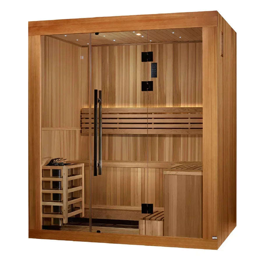 Golden Designs Osla Traditional Sauna – Canadian Red Cedar Interior and Pacific Premium Clear Cedar Exterior | GDI-7689-02 / 2025 Osla | 6 Person