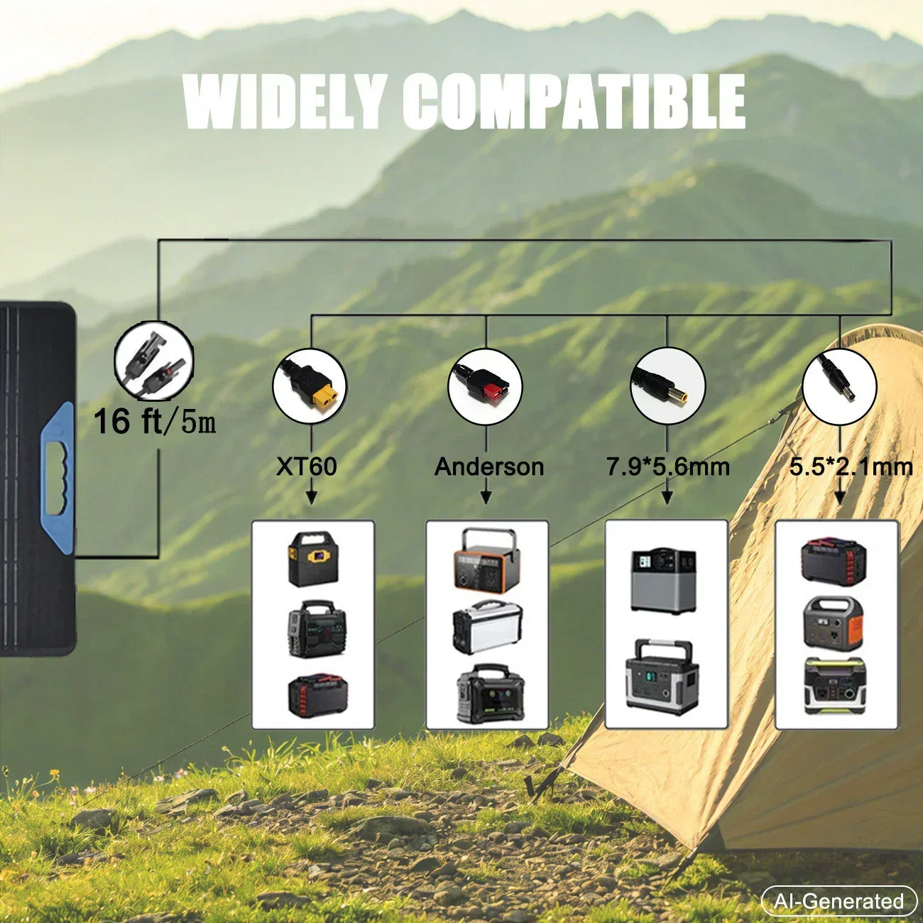 Lensun 100W 12V Waterproof Foldable Solar Panel