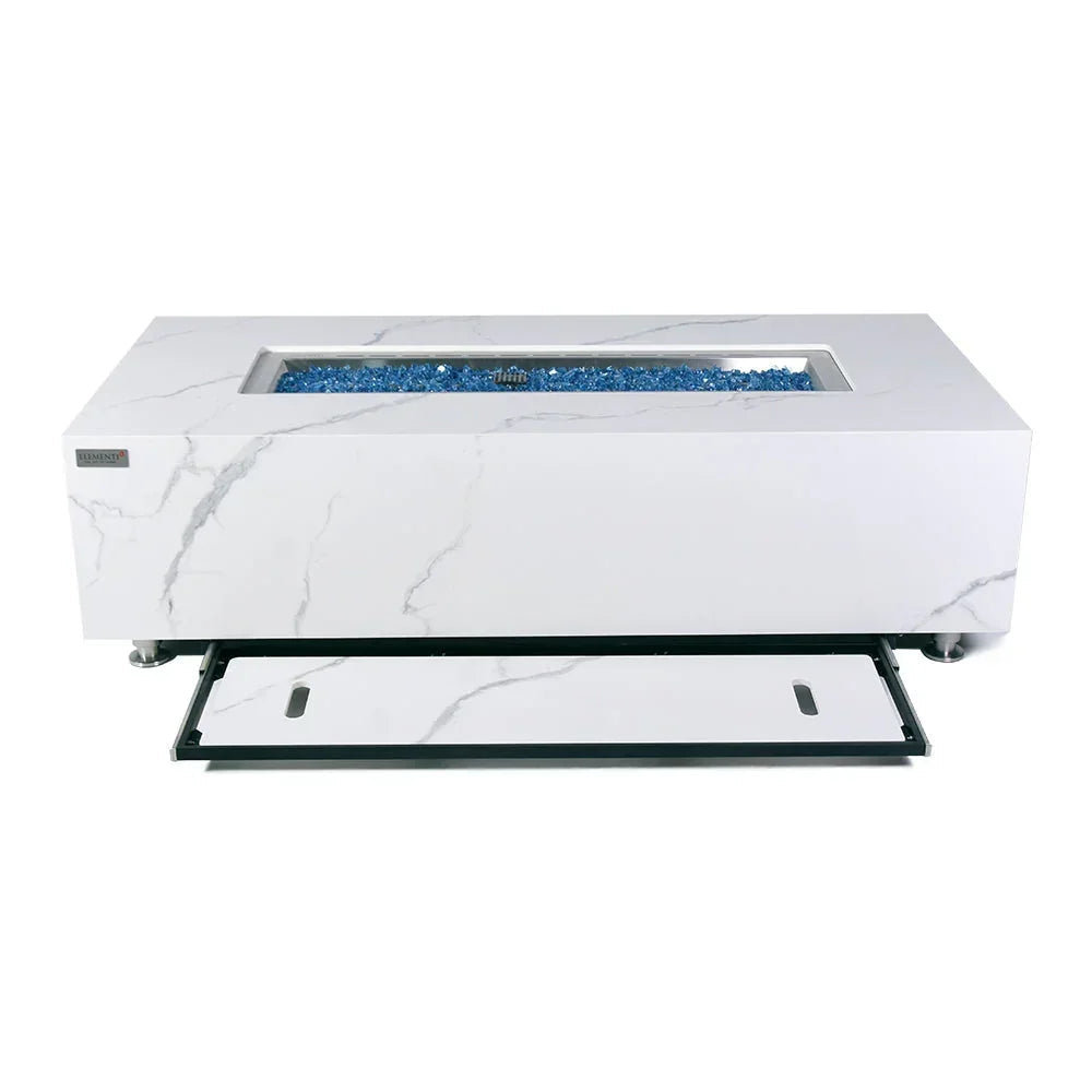 Carrara Outdoor Bianco White Fire Pit Table - Select Fuel Type