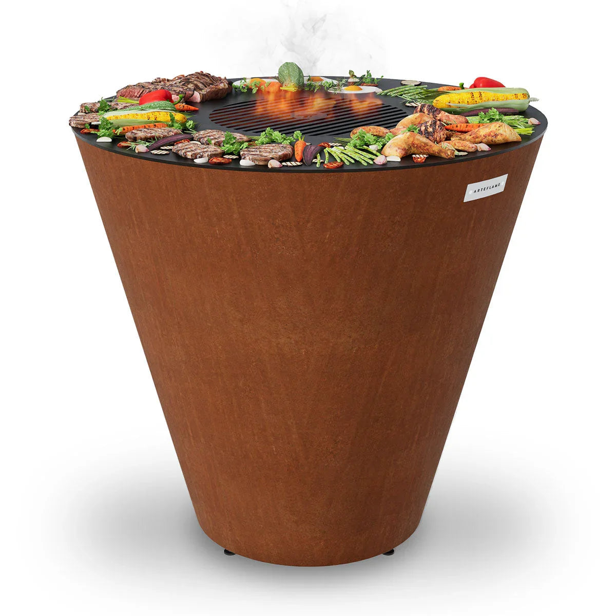 Arteflame One Series 40″ — XXL Flat-Top Charcoal Grill & Fire Bowl (Single-Piece CORTEN Body) - Green Vista Living