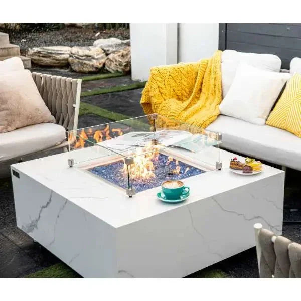 Elementi Plus Bianco 40" Marble Porcelain Fire Table - Bianco White