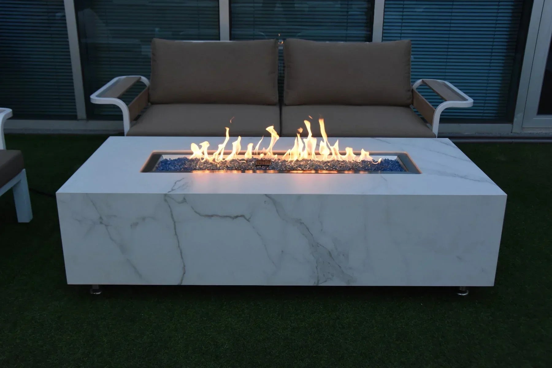Carrara Outdoor Bianco White Fire Pit Table - Select Fuel Type