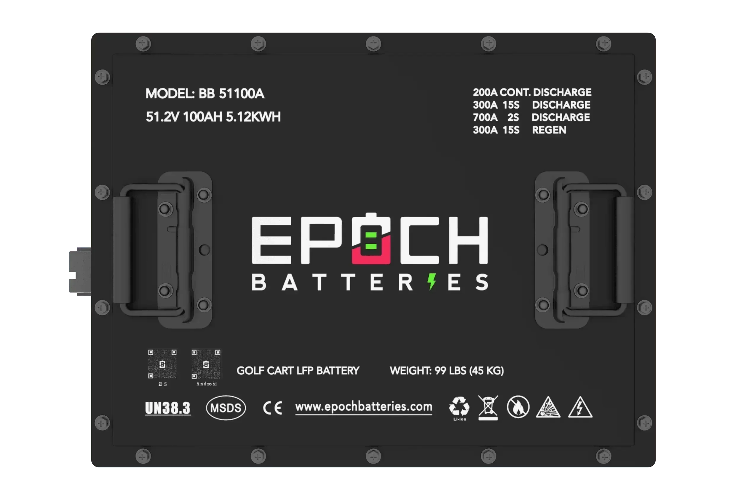 Epoch Batteries 48V 105Ah - LiMax Series - Lithium (LiFePO4) Golf Cart Battery - Complete Kit