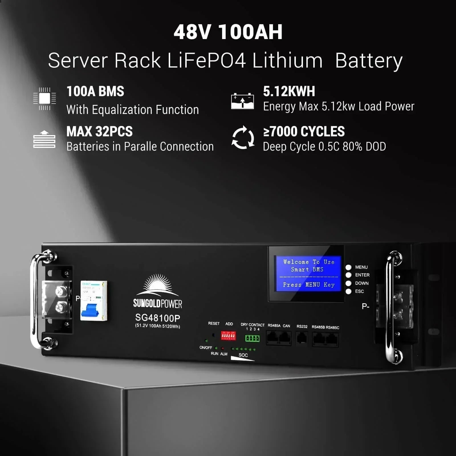 Off-Grid Solar Kit 6500W 48VDC 120/240VAC LifePo4 10.24KWH Lithium Battery 8 X 415W Solar Panels SGR-6510E