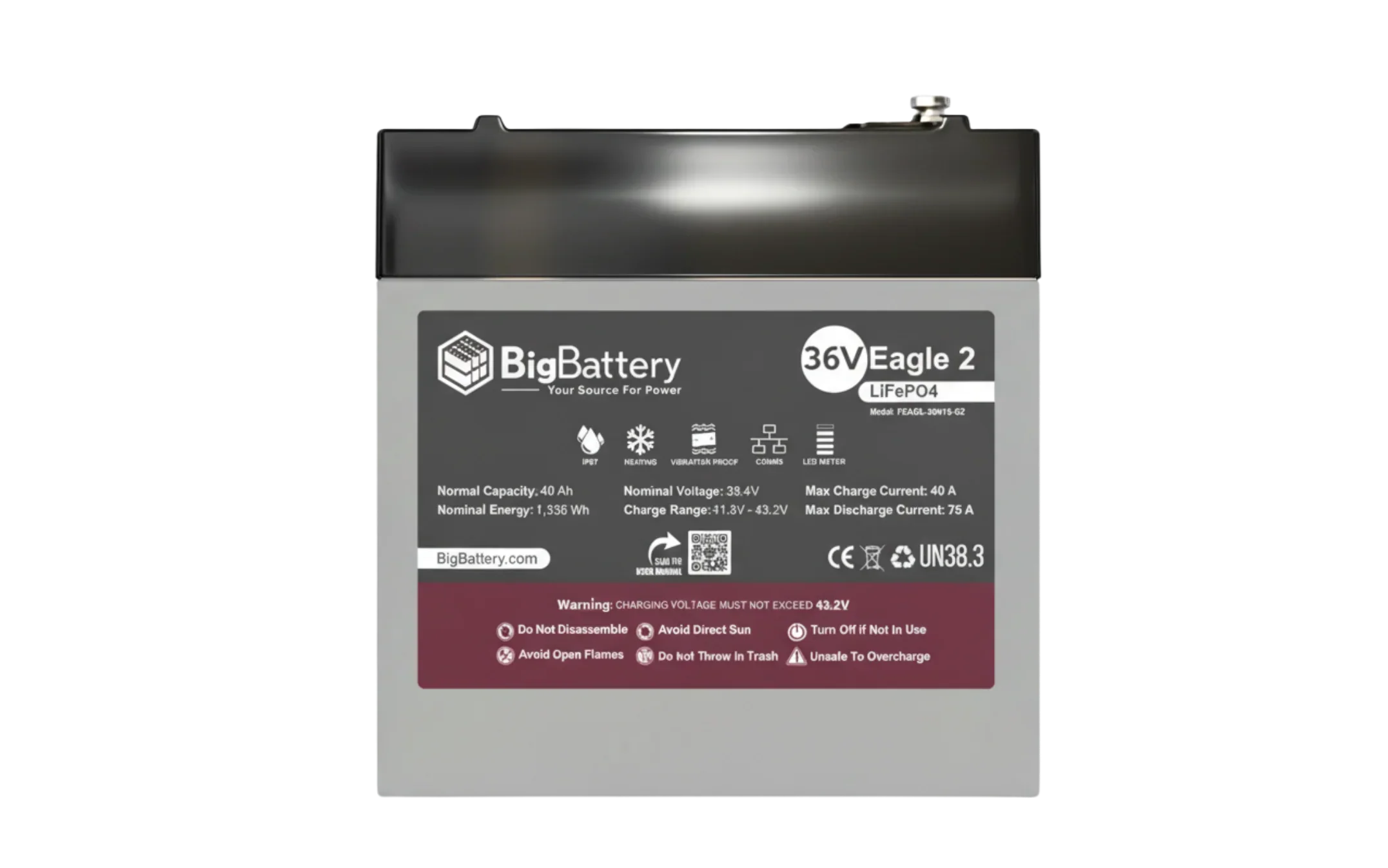 BigBattery 36V EAGLE 2 1.63 kWh LiFePO4 Battery with Heater and Comms