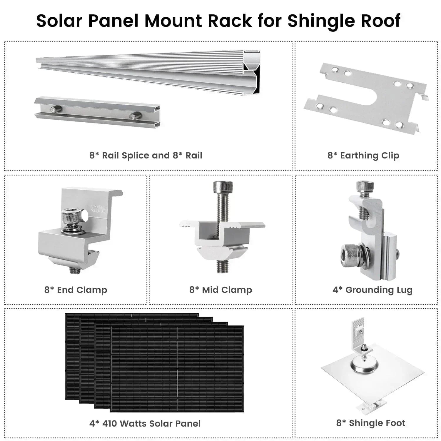 Nature's Generator 410 Watt Monocrystalline Solar Panel (4 Pack) With Solar Panel Mount Rack