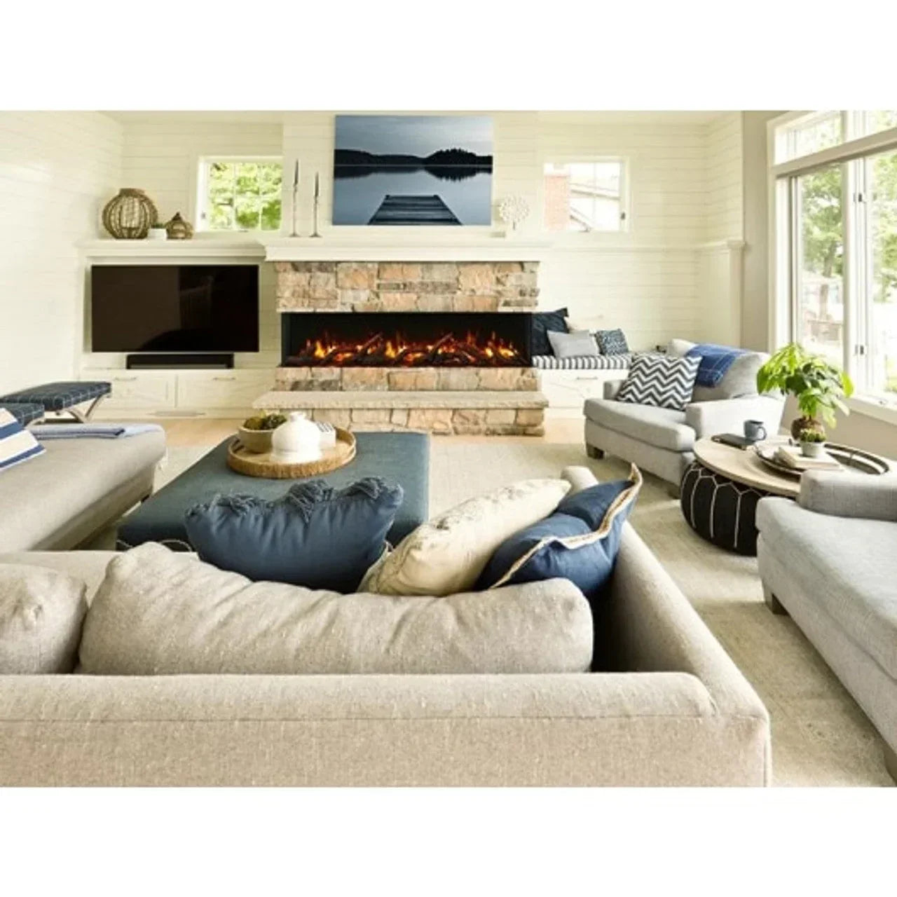 Amantii 30 Inch Tru-View Slim Smart Indoor Outdoor 3 Sided Electric Fireplace
