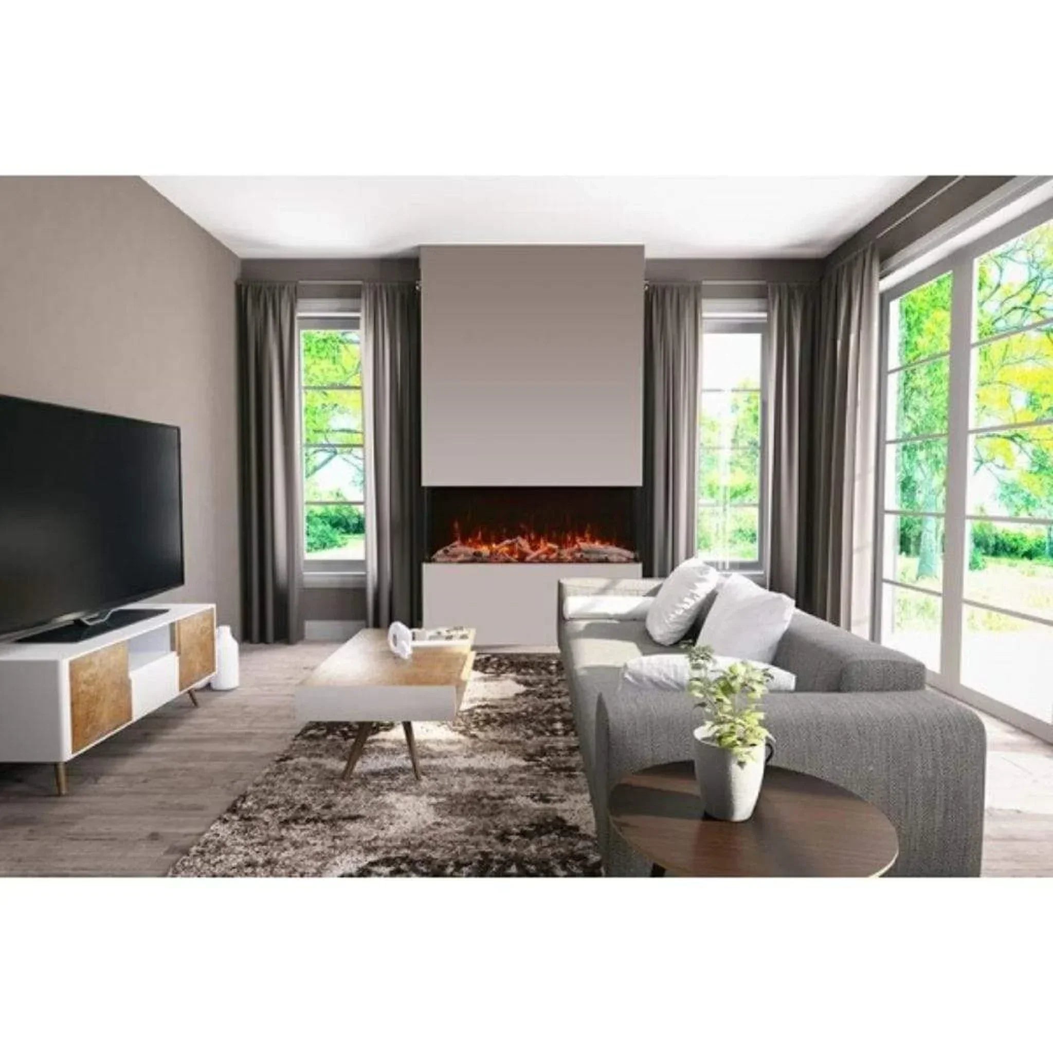 Amantii Tru-View XL XT 40" Three-Sided Indoor/Outdoor Electric Fireplace with Multi-Color Flames