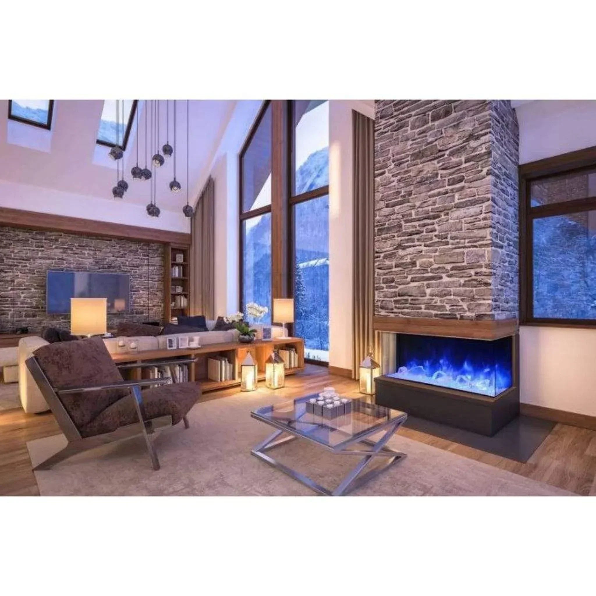 Amantii Tru-View XL XT 50" Three-Sided Electric Fireplace with Designer Media Kit