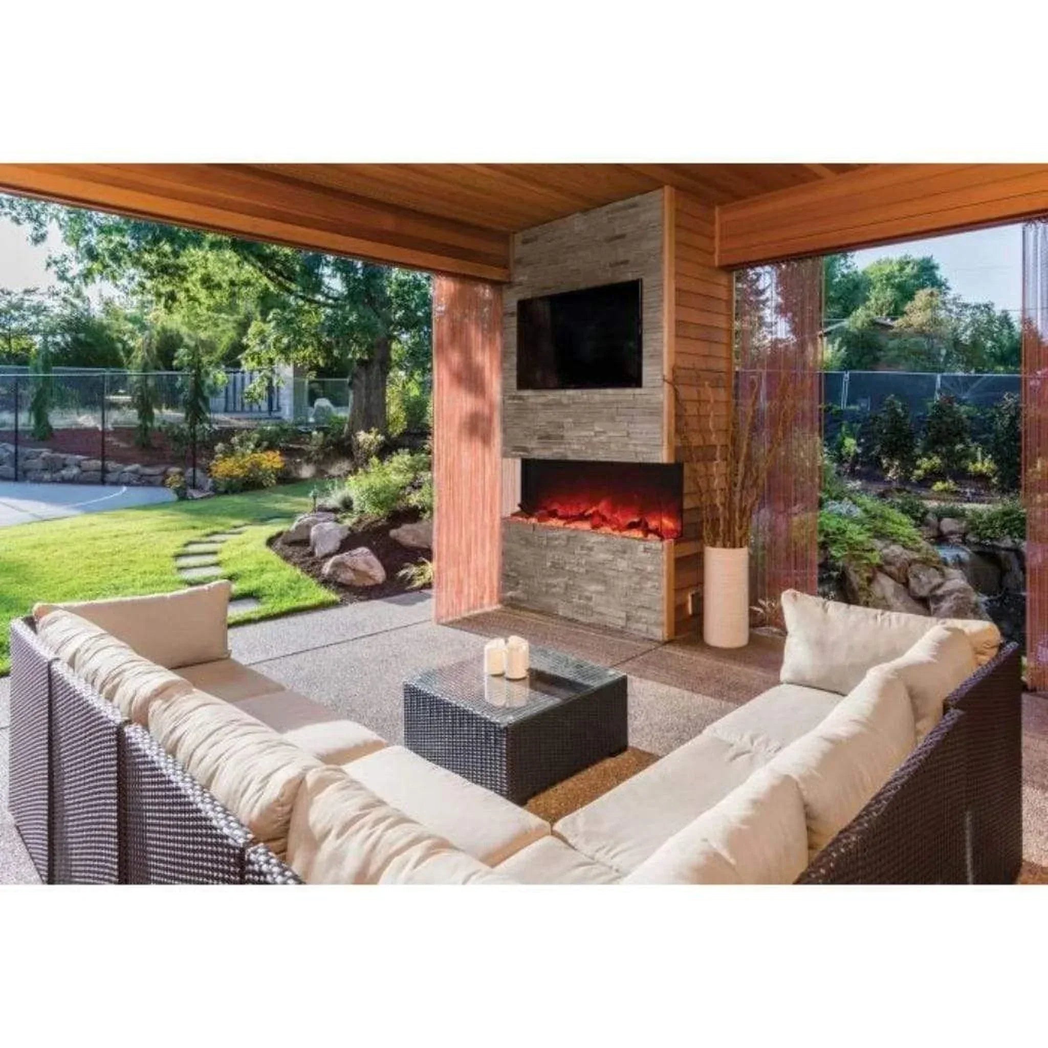 Amantii Tru-View XL XT 88" Three-Sided Electric Fireplace with 22" Glass Viewing Area