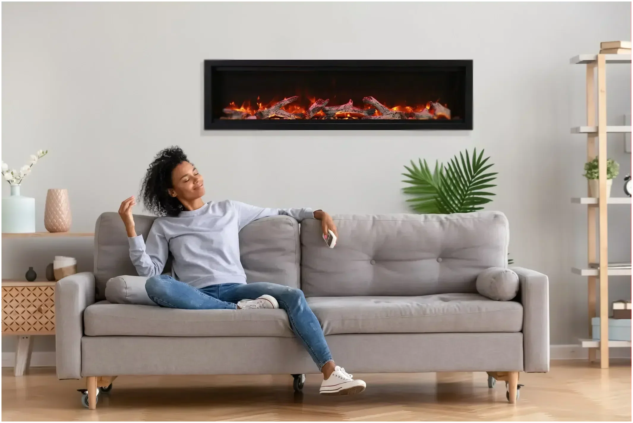 Amantii Symmetry Bespoke 100" Smart Electric Fireplace – Indoor/Outdoor Built-In with Bluetooth & Crackling Sound - Green Vista Living