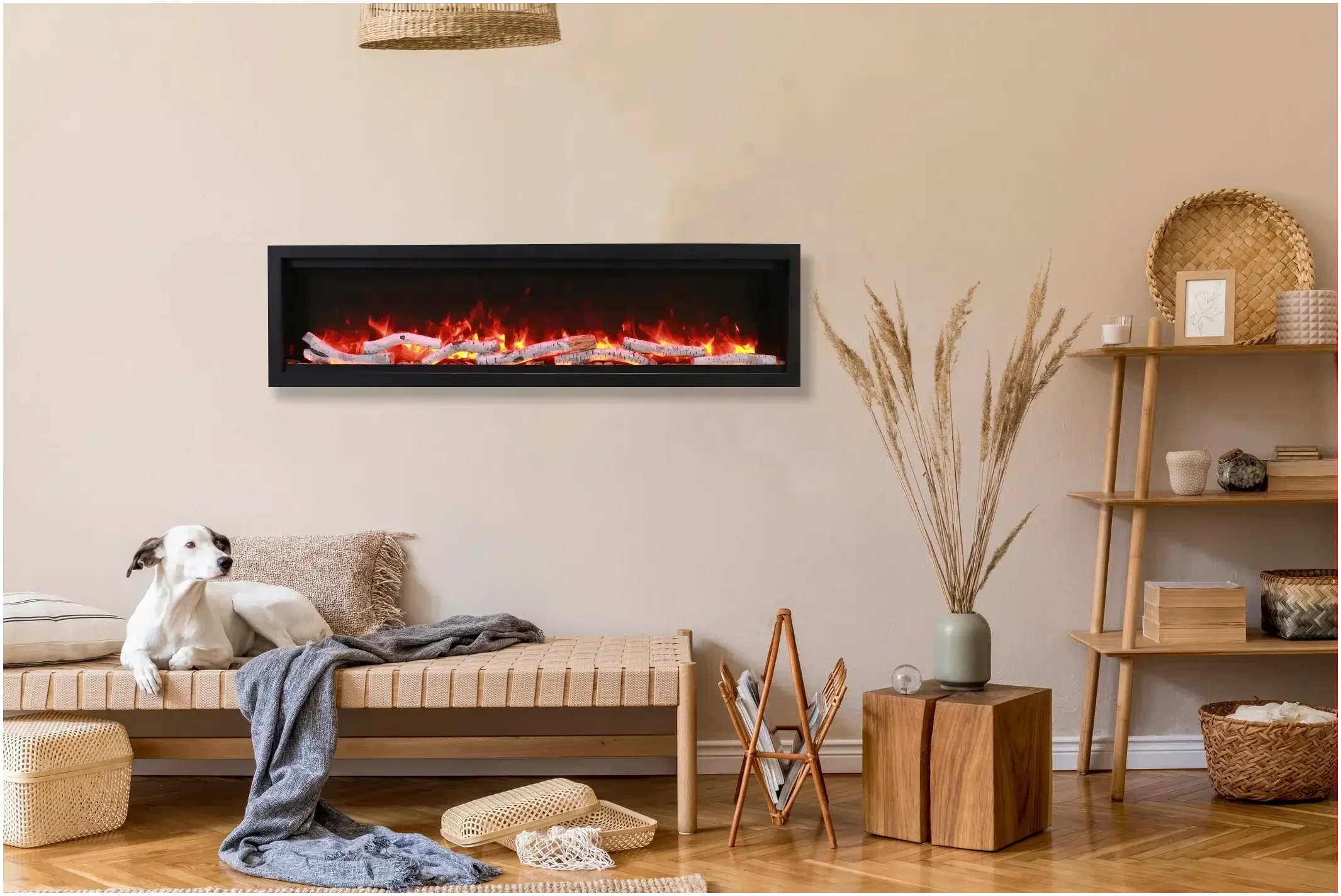 Amantii Symmetry Bespoke 88" Built-In Smart Electric Fireplace – Indoor/Outdoor with Bluetooth and Crackling Sound - Green Vista Living