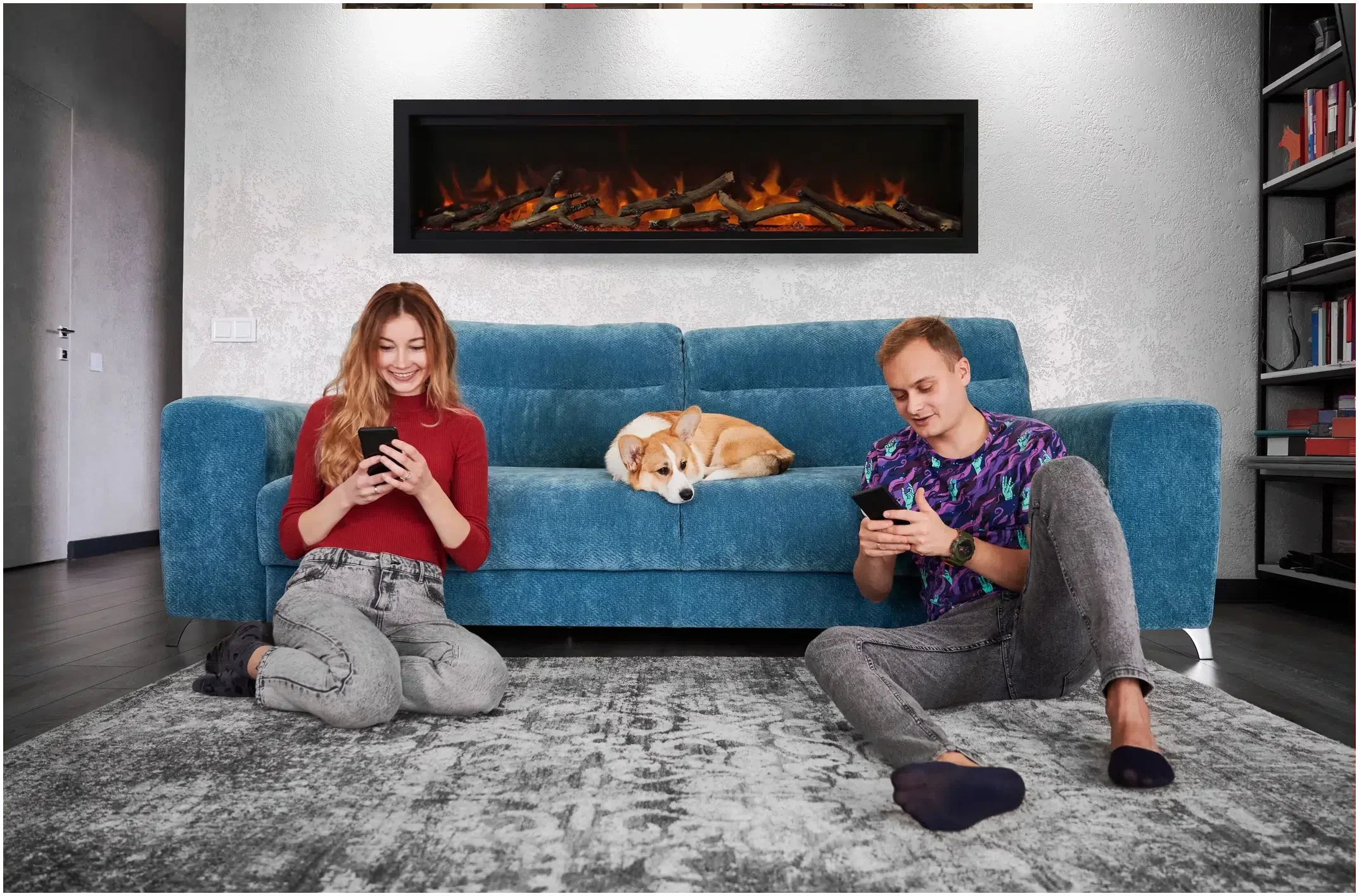 Amantii Symmetry Lumina 100" Smart Built-In Electric Fireplace – Indoor/Outdoor with LED Logset & Front Heat Vent - Green Vista Living