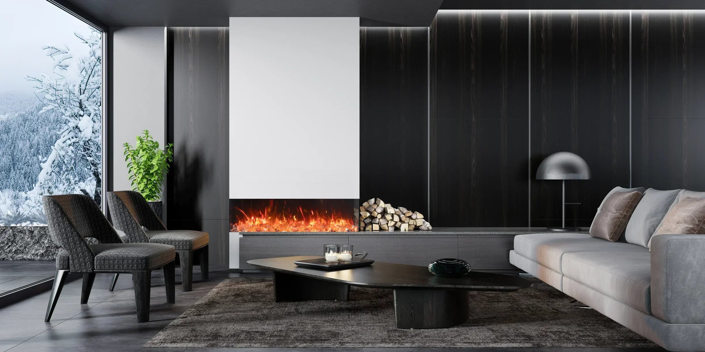 Amantii 75 Inch Tru View Bespoke Built-In Indoor / Outdoor 3 Sided Electric Fireplace - Green Vista Living