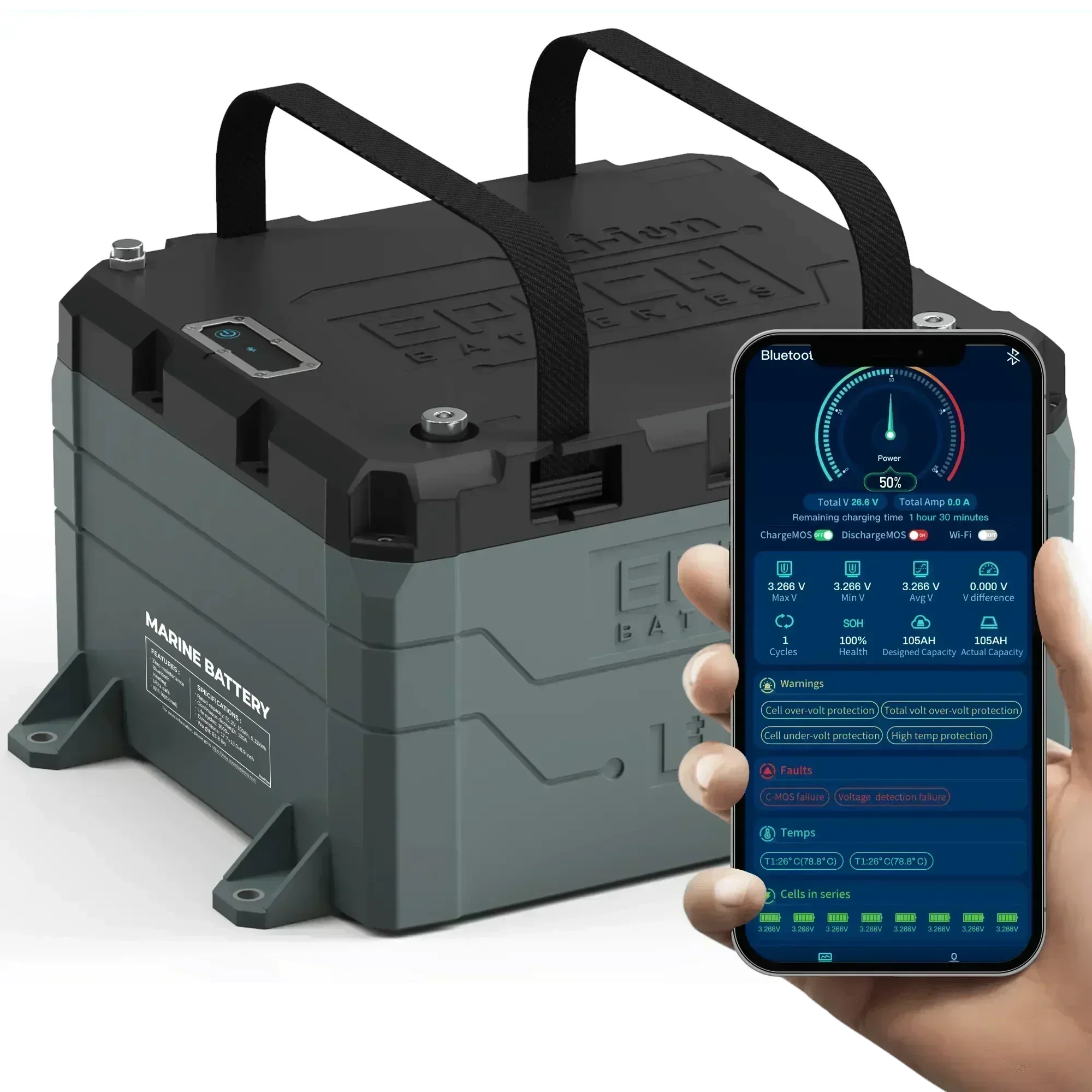 Epoch Batteries 48V 50Ah LiFePO4 Lithium Battery - Bluetooth, Heating, Waterproof