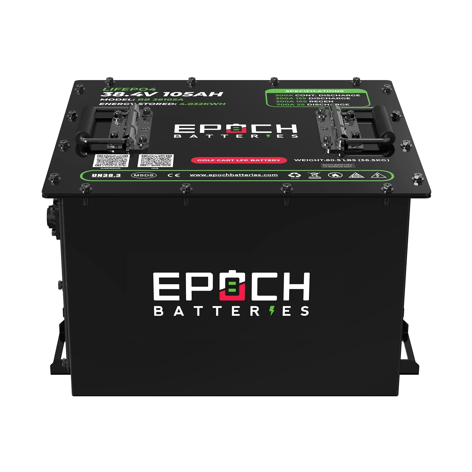 Epoch Batteries 36V 105Ah - LiMax Series - Lithium (LiFePO4) Golf Cart Battery - Complete Kit