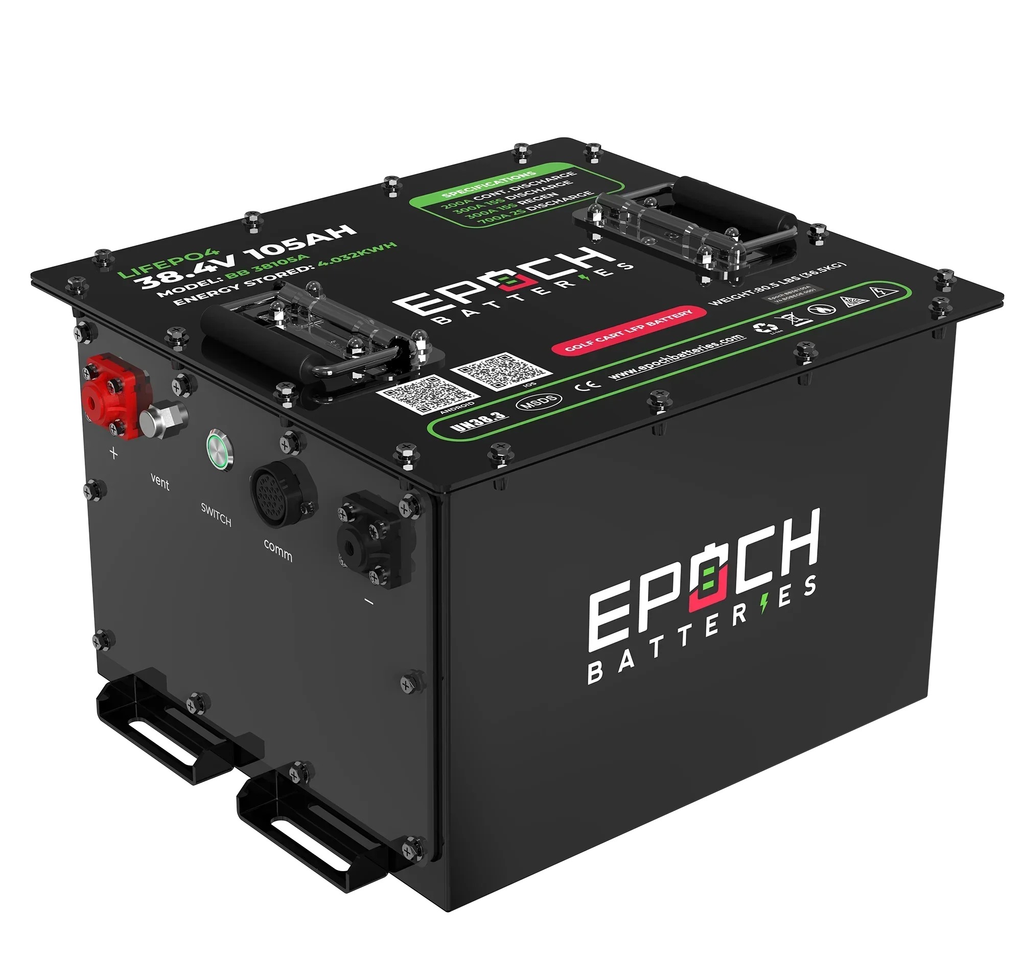 Epoch Batteries 36V 105Ah - LiMax Series - Lithium (LiFePO4) Golf Cart Battery - Complete Kit