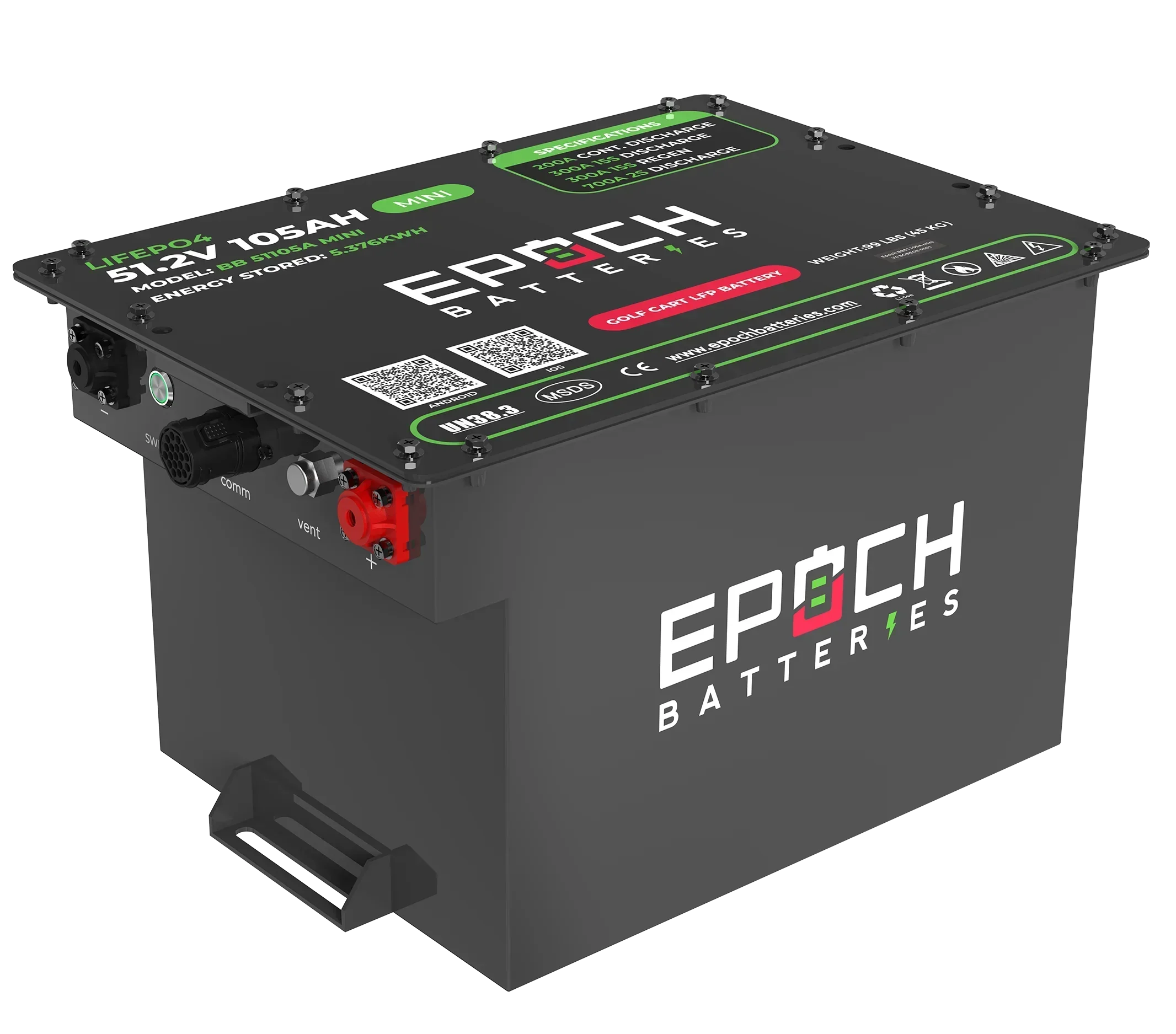 Epoch Batteries 48V 105Ah MINI - Lithium (LiFePO4) Golf Cart Battery - Complete Kit