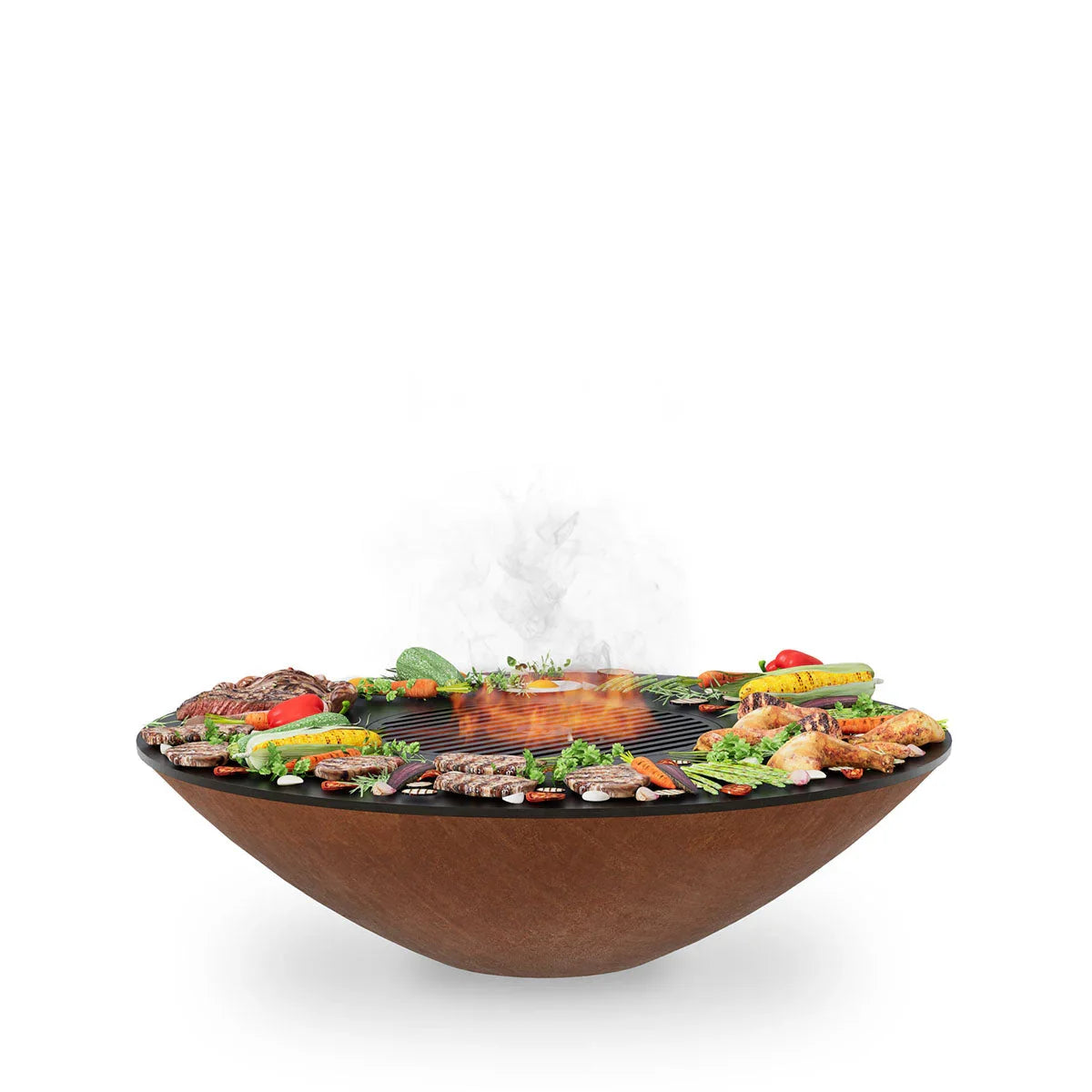 Arteflame Classic 40″ — Fire Pit with Cooktop (CORTEN Bowl; Short Round / Short Euro / Built-In No Base) - Green Vista Living