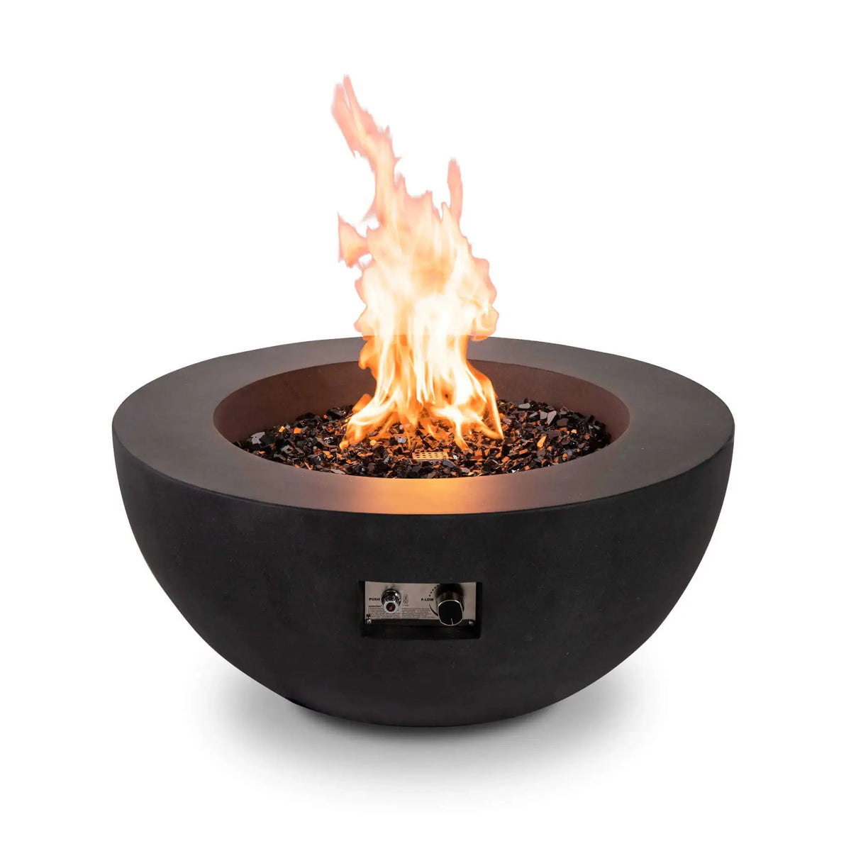 Flame Havens Refuge 36 inch Round GFRC Fire Pit - Graphite Black full product view