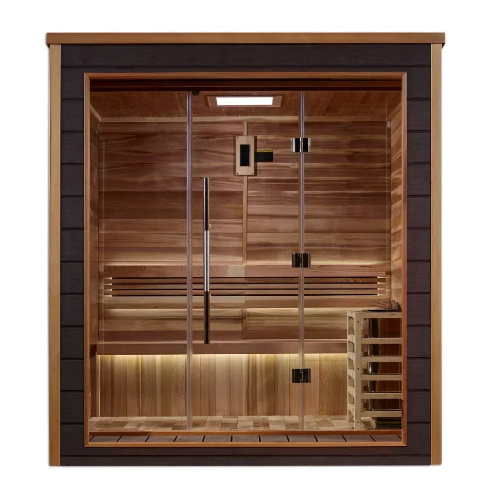 Golden Designs Drammen Outdoor-Indoor Traditional Sauna (GDI-8203-01) – Canadian Red Cedar Interior | GDI-8203-01 / Drammen | 3 Person