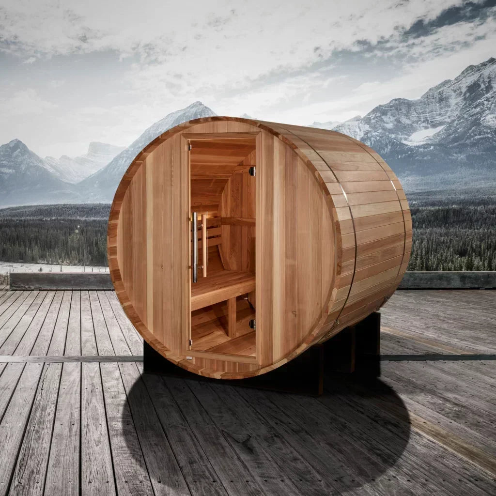 Golden Designs Barrel Traditional Sauna – Pacific Cedar | GDI-B004-01 / Arosa | 4 Person