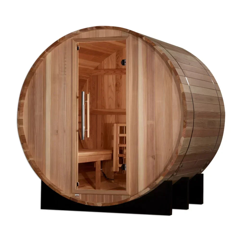 Golden Designs Barrel with Bronze Privacy View – Traditional Sauna – Pacific Cedar | GDI-B024-01 / Zurich | 4 Person