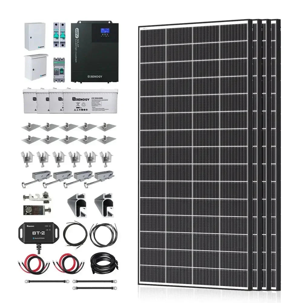 Renogy Complete Cabin Solar Kit 1200W 2500W | Optional 9.6kWh Deep-Cycle AGM / LiFePO4 Batteries