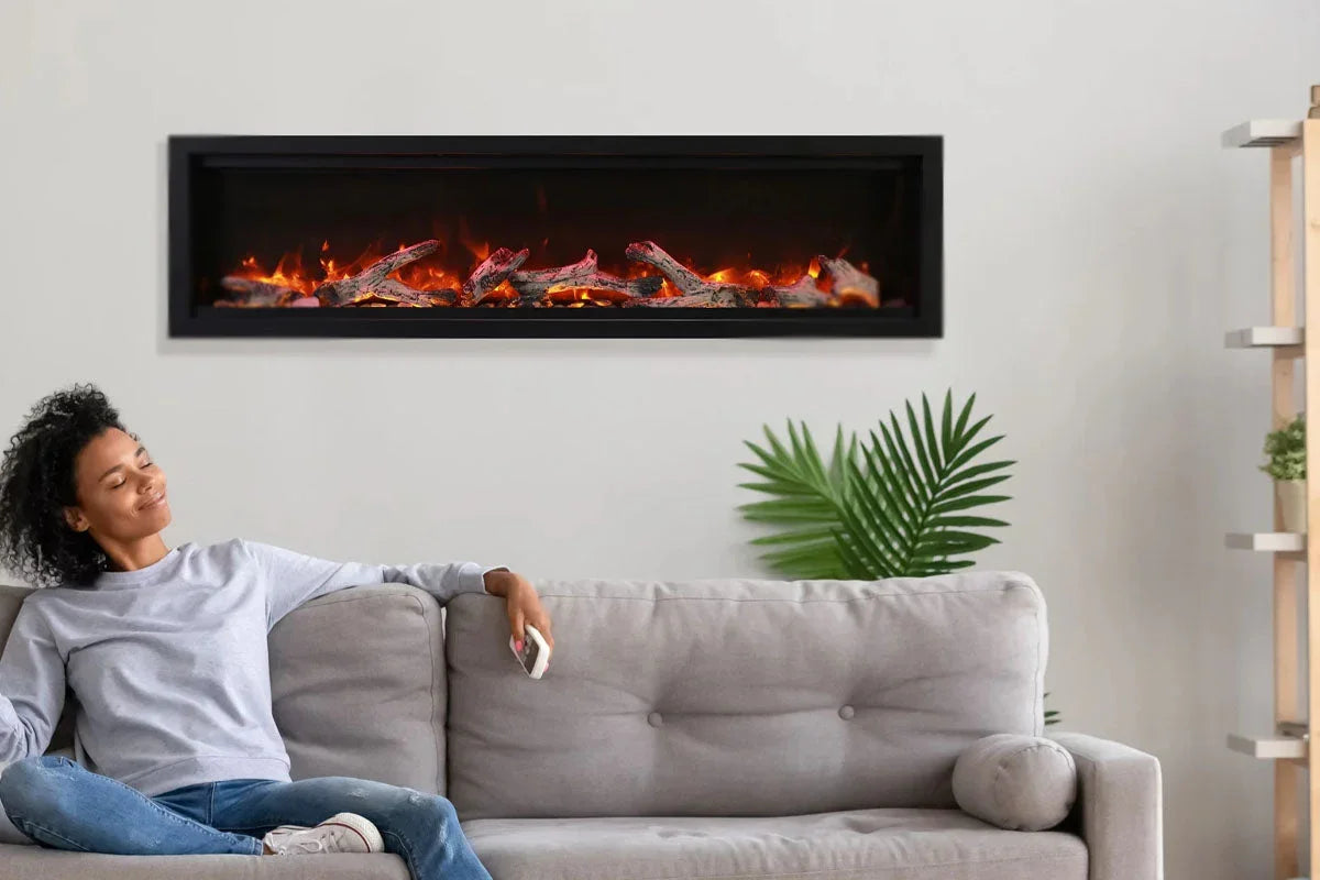 Amantii Symmetry Bespoke 34'' Wall Mount / Recessed Linear Indoor/Outdoor Electric Fireplace - Green Vista Living
