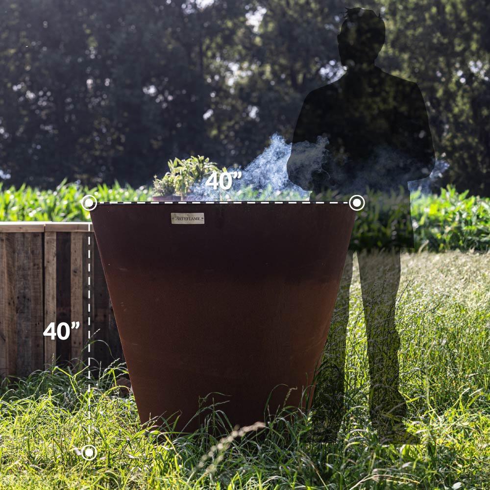 Arteflame One Series 40″ — XXL Flat-Top Charcoal Grill & Fire Bowl (Single-Piece CORTEN Body)
