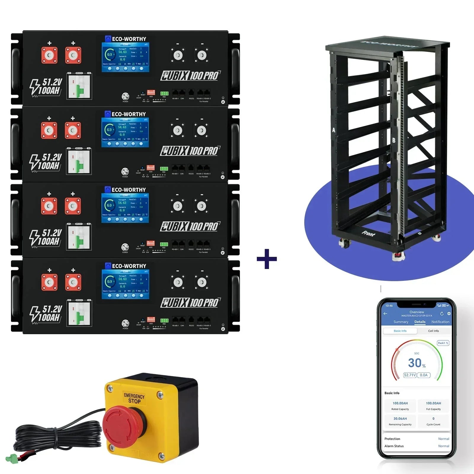 Eco-Worthy Cubix 100 Pro | 48V 100AH Server Rack Battery | Bluetooth & WiFi | Low-Temp Charge | 10 Years Warranty