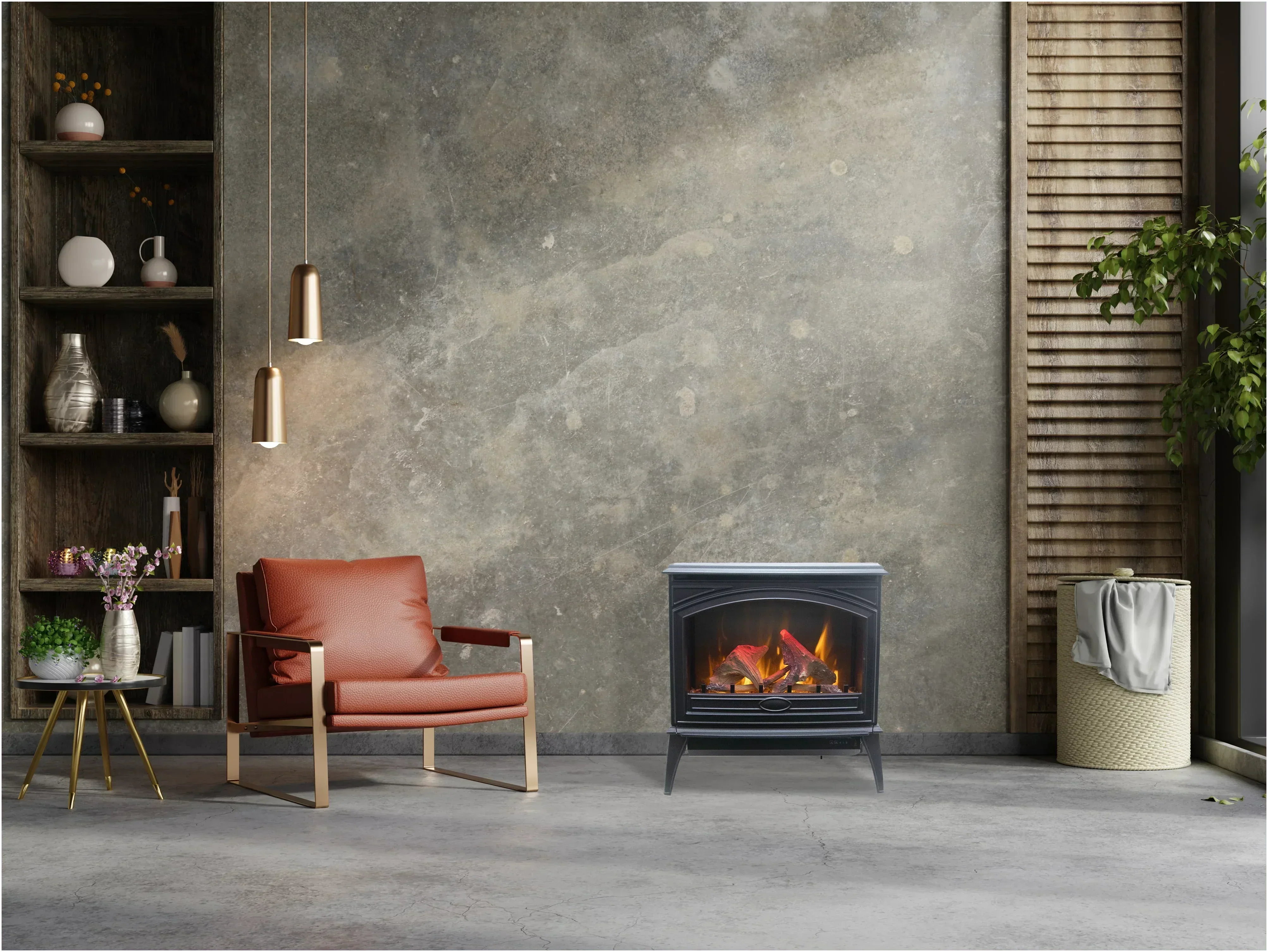 Amantii E50-NA Lynwood Series - 50 cm Freestand Electric Stove Featuring a Cast Iron Frame and a 10 Piece Birch Log Set